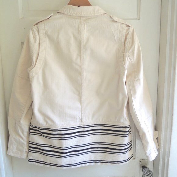GAP White & Black Striped Mixed Media Denim Button Front Jacket S - Picture 8 of 11